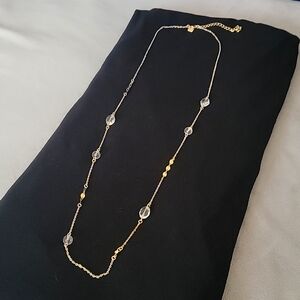 Banana Republic Gold Tone Necklace with Clear Glass Beads, Max Lenght 32"-35"